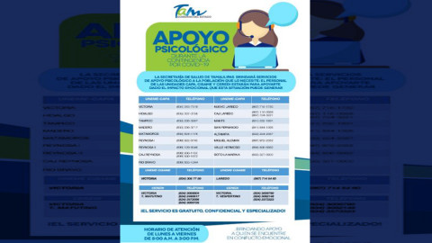 Ofrece Secretaría de Tamaulipas apoyo psicológico durante pandemia