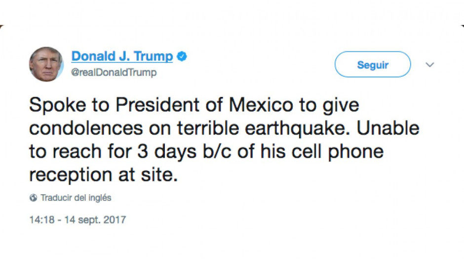 Habla Trump con EPN para ofrecer sus condolencias por sismo