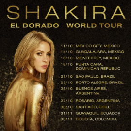  Shakira anuncia su tour por Latinoamérica