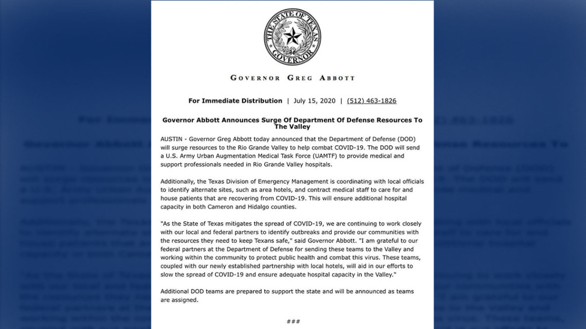Departamento de Defensa brindará apoyo a hospitales de Valle del Río Grande 