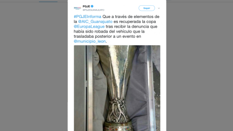 Recuperan en Guanajuato trofeo de la UEFA tras ser robada