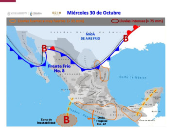 Causará frente frío número 8 notable descenso de temperaturas