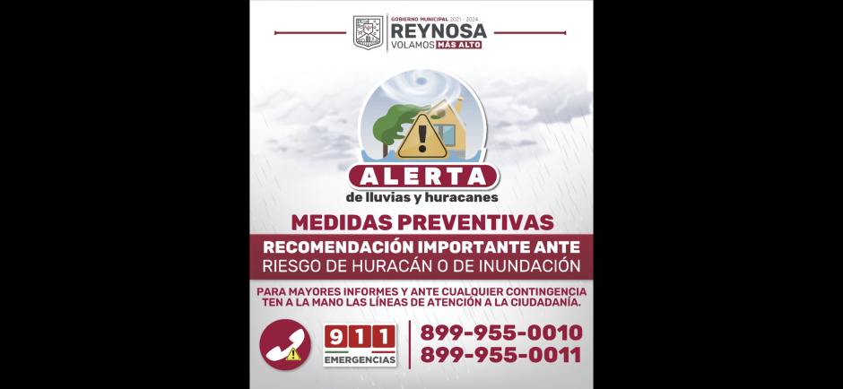 Emite Gobierno de Reynosa medidas preventivas ante tormentas