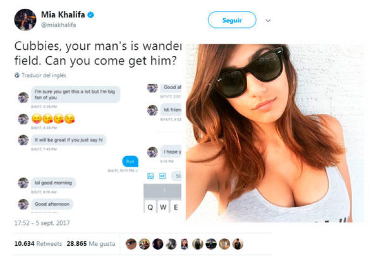 Jugador de los Cachorros es bateado por Mia Khalifa 