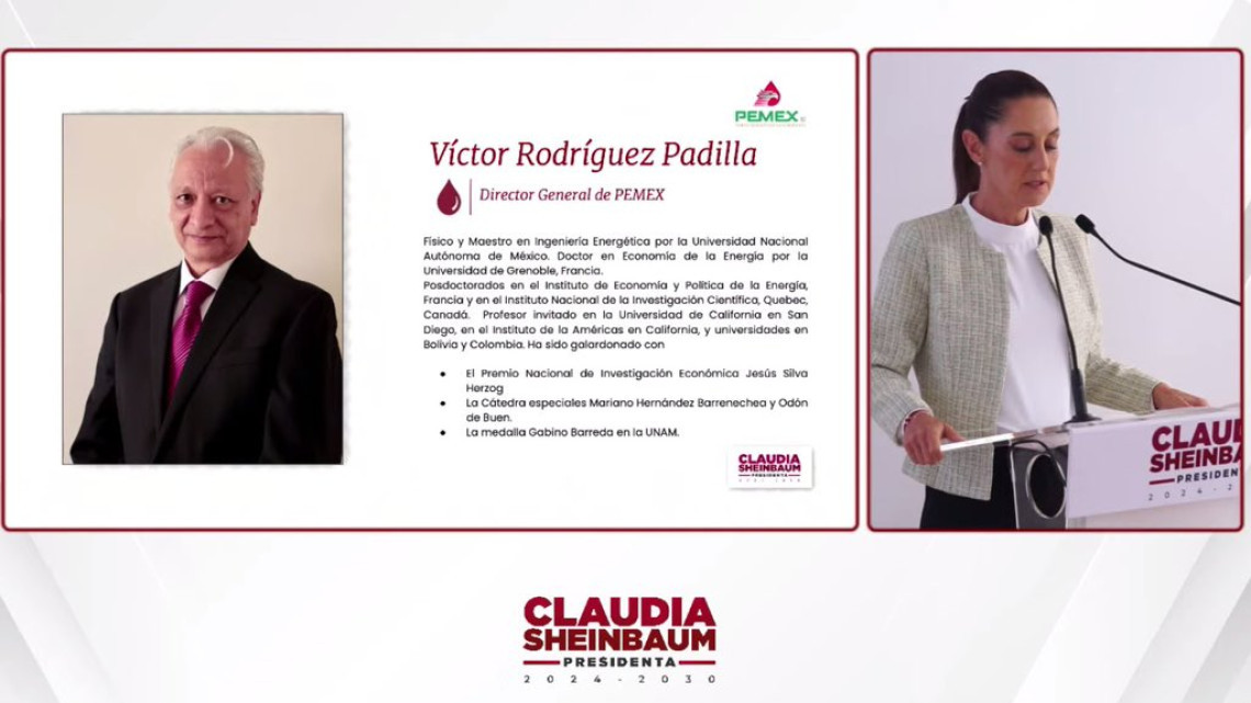 Claudia Sheinbaum nombra a Víctor Rodríguez Padilla, como nuevo titular de PEMEX