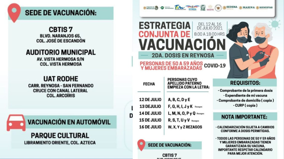 Inicia aplicación de segunda dosis anti COVID-19 a 50-59 y embarazadas 