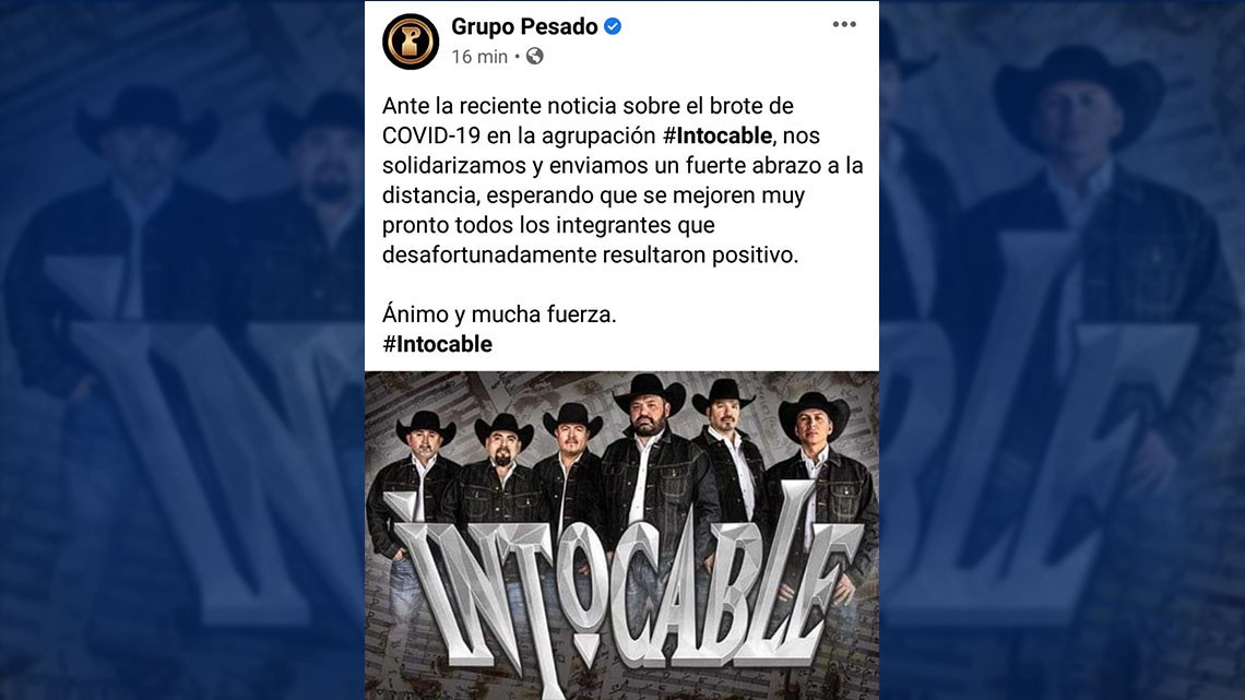Intocable confirma que cinco de sus integrantes padecen COVID-19 