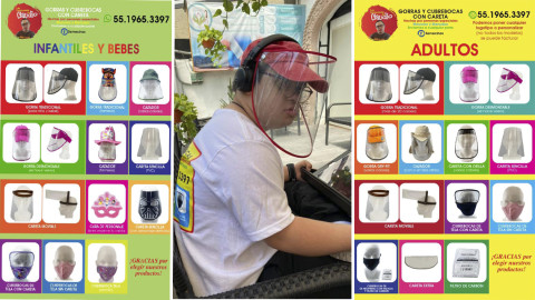 Joven con síndrome de Down crea caretas y cubrebocas 