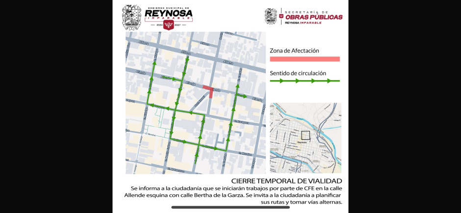 Aviso de cierre temporal de vialidad zona centro
