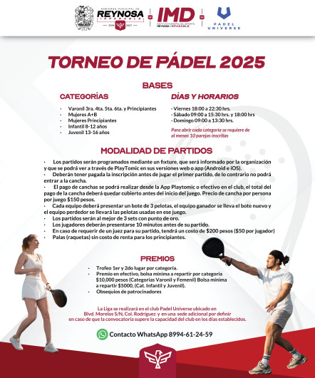 Inscríbete a la Liga Municipal de Pádel 2025