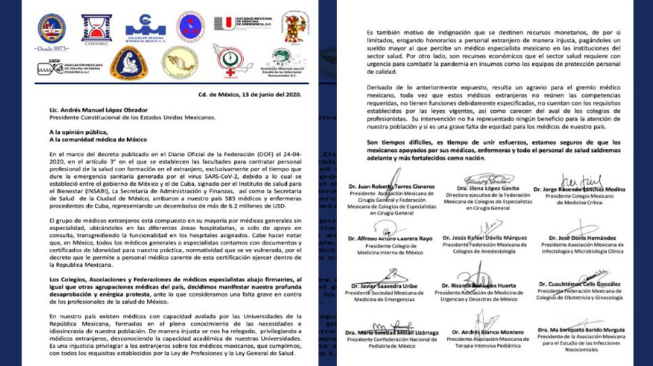  Médicos mexicanos en desacuerdo por contratación de cubanos para atender casos de COVID-19