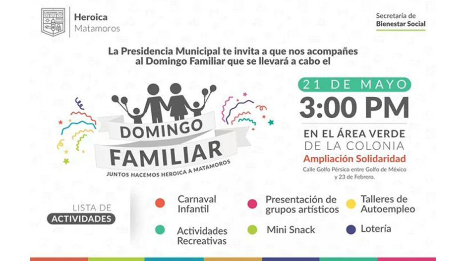 Invita Ayuntamiento a "Domingo Familiar"