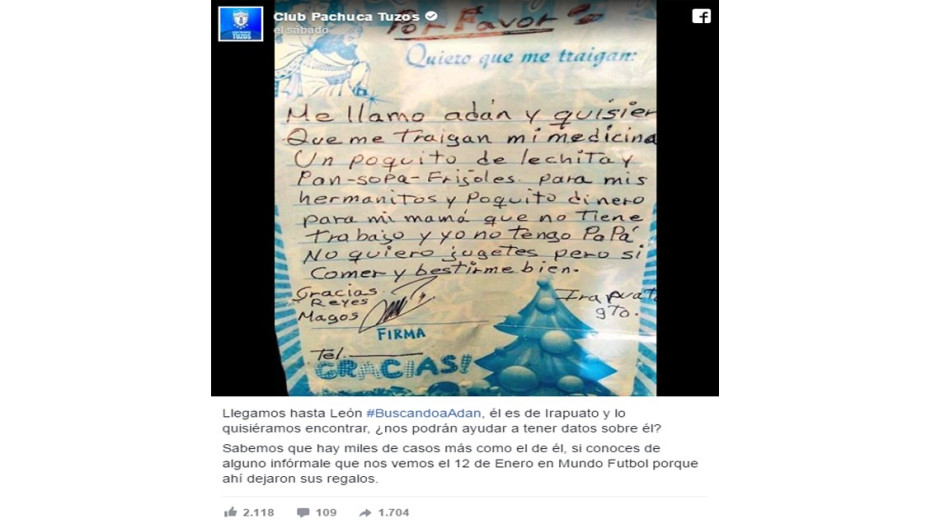 Los Tuzos buscan al niño de la conmovedora carta a los Reyes Magos