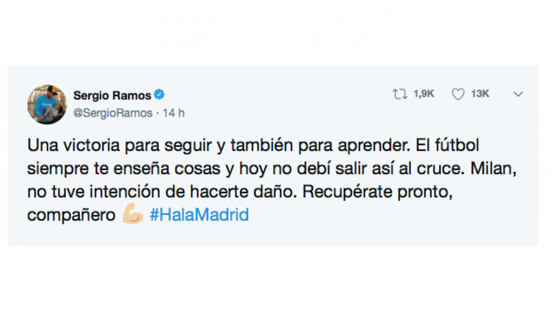 Sergio Ramos se disculpa por el codazo a Milan Havel
