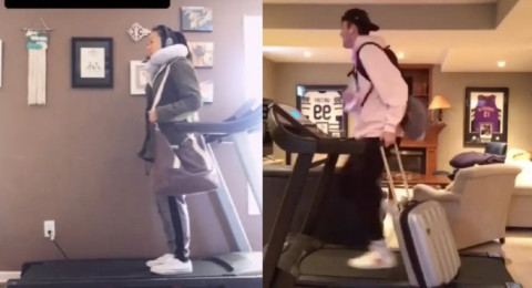 ¡Ya nos está afectando la cuarentena! Utilizan caminadora para sentirse en aeropuerto