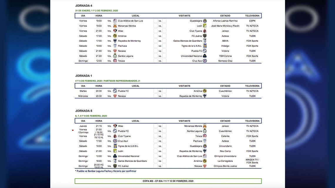 Conoce el calendario completo para el Torneo Clausura 2020 de Liga Mx