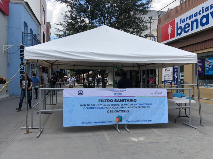 Instalan filtro sanitario en la Peatonal Hidalgo