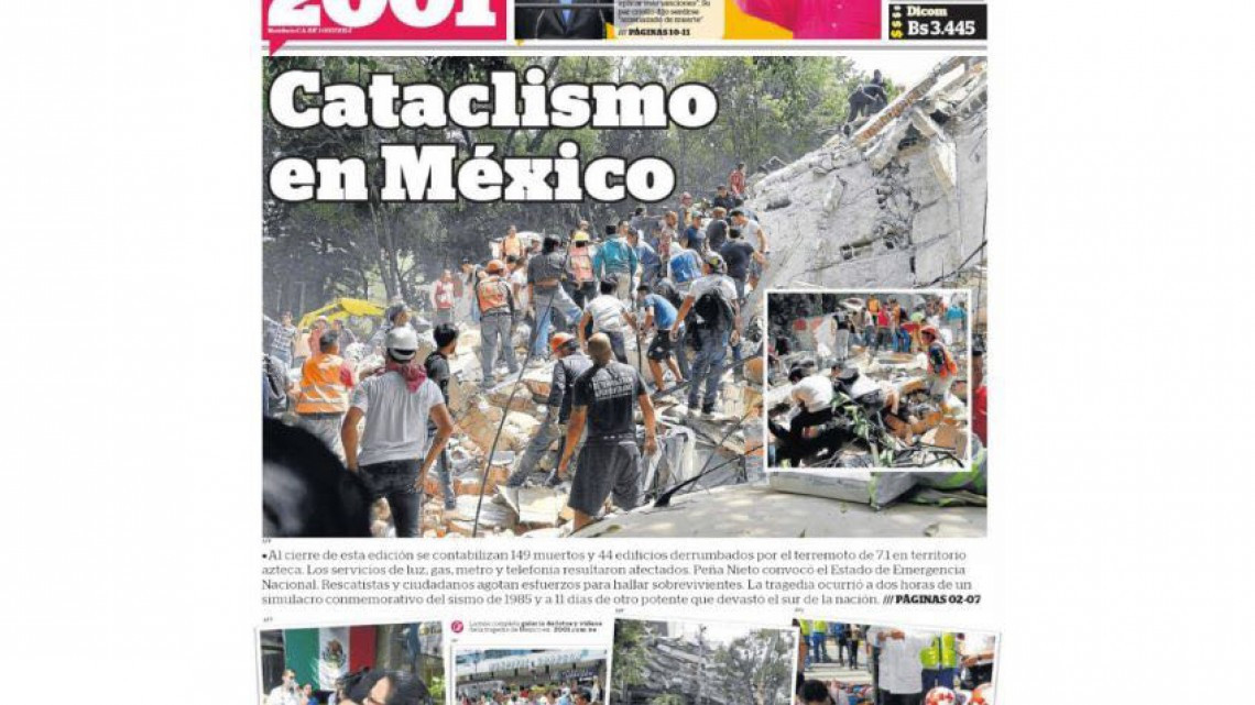 Sismo de México en portadas internacionales