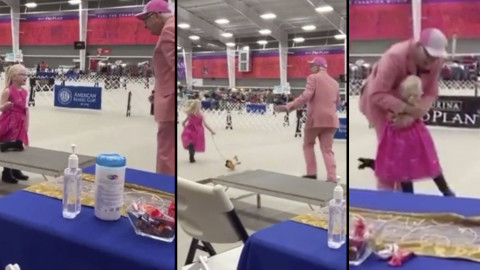 ¡Aww ternurita! Niña autista compite con perro de peluche en concurso canino