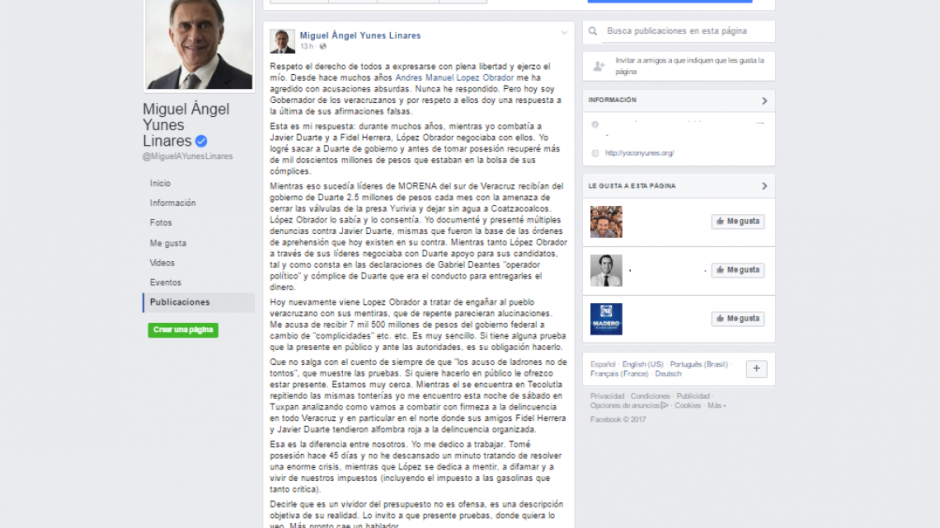 Yunes llama "vividor" a AMLO tras acusaciones de corrupción