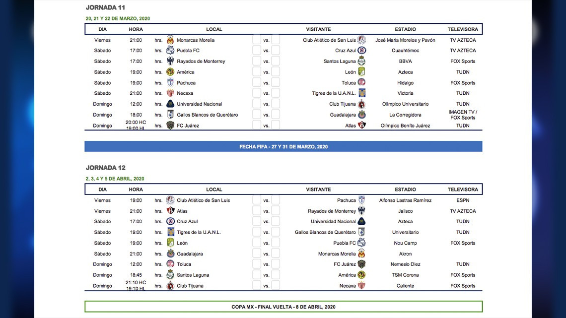 Conoce el calendario completo para el Torneo Clausura 2020 de Liga Mx