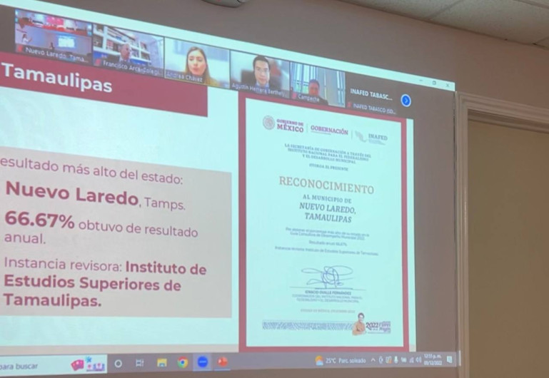 Reconoce INAFED a Nuevo Laredo como municipio con mejor desempeño en Tamaulipas 