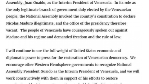 EU y otros once países reconocen a Guaidó como Presidente Interino