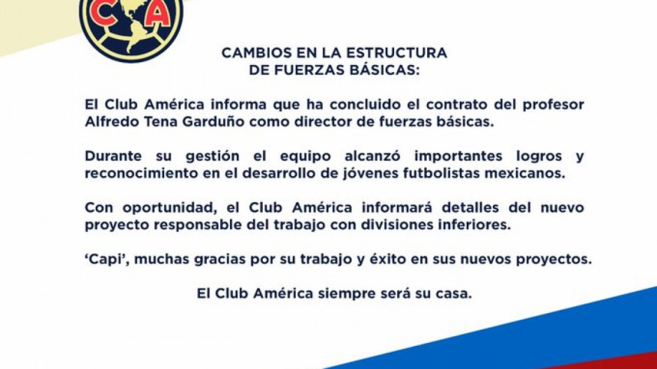 América oficializa la salida de Alfredo Tena 