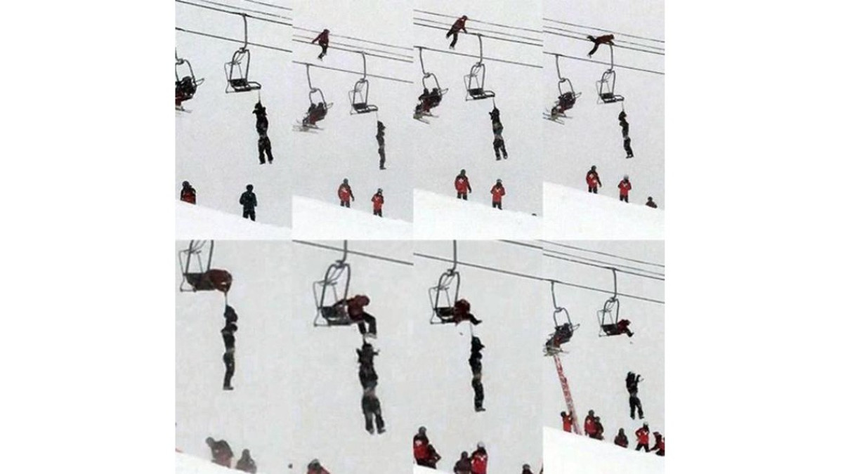 Rescate de esquiador que queda colgado en aerosilla