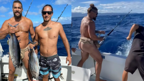 Jason Momoa, semidesnudo durante un día de pesca con amigos