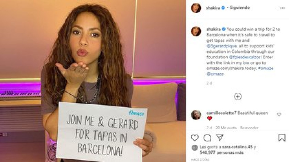Shakira y Piqué sortean una cena en Barcelona con ellos 