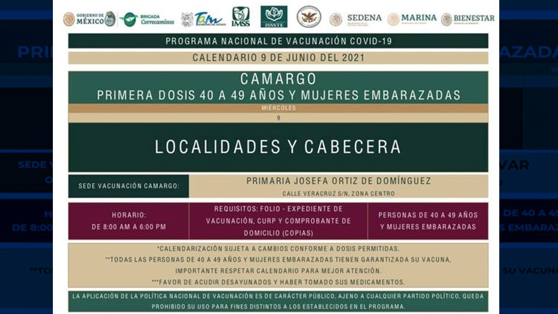 Inicia vacunación contra Covid-19 a personas de 40 a 49 Nuevo Laredo y otros 7 municipios 