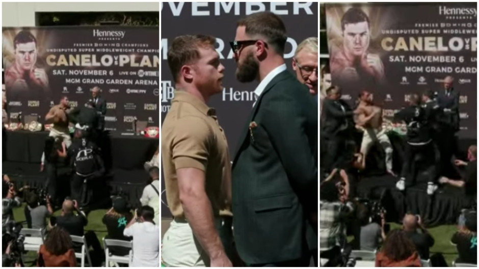 Caleb Plant y Canelo Álvarez se van a los golpes en el careo de la conferencia de prensa