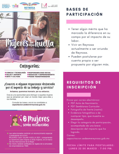 Premiarán en Reynosa a 'Mujeres que Dejan Huella' 