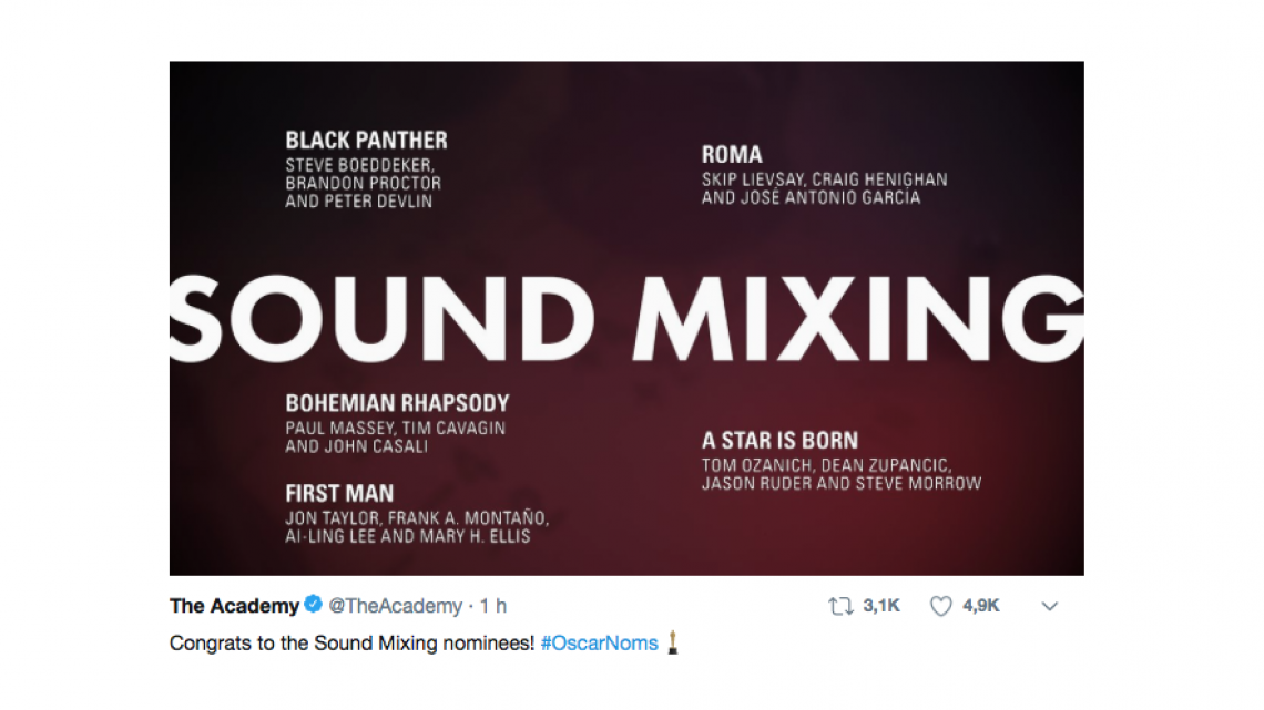 Todas las nominaciones a los Oscar 2019