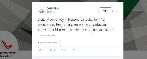 Carambola causa cierre de autopista Nuevo Laredo-Monterrey