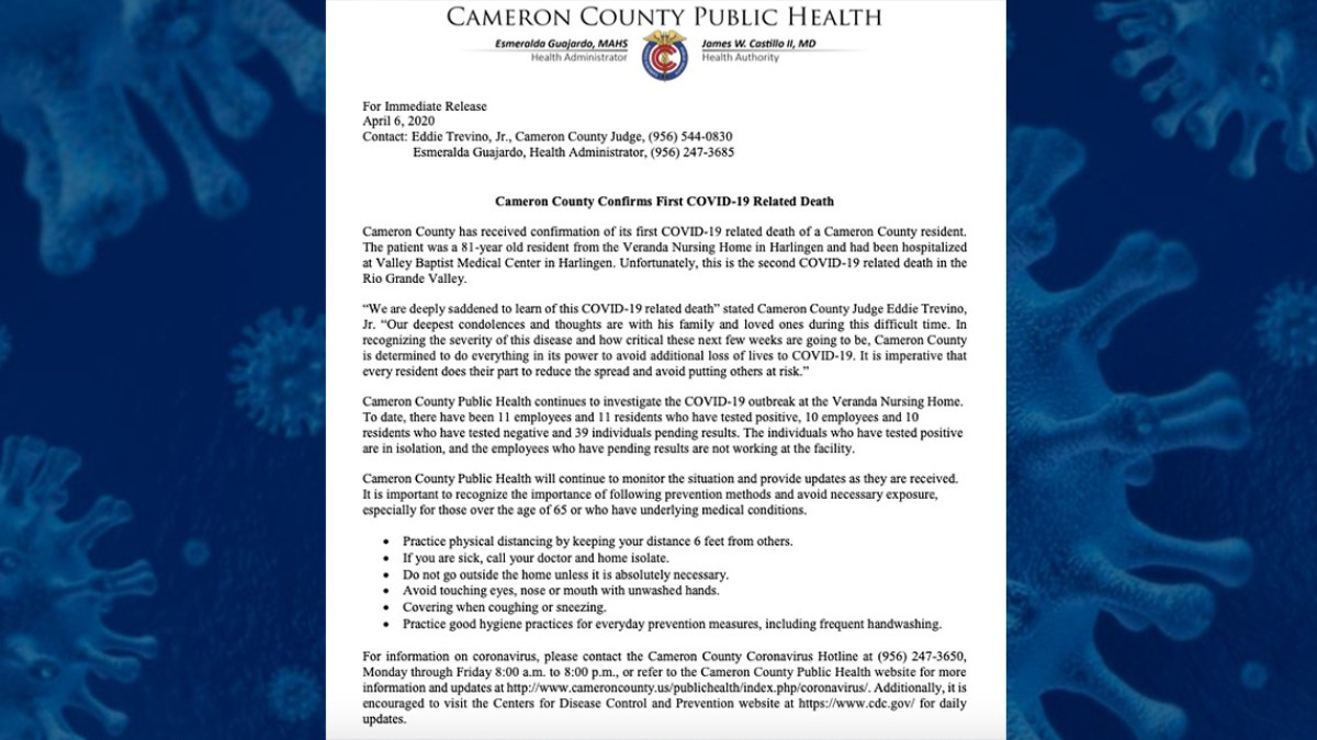 Se registra la primera muerte por covid-19 en el Condado de Cameron 