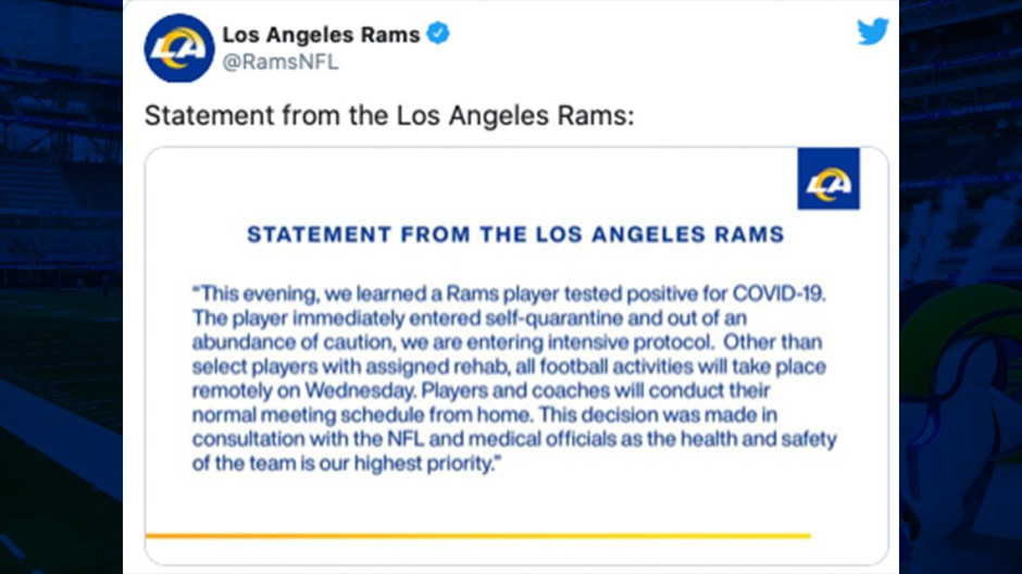 Rams de Los Ángeles reporta un caso de coronavirus