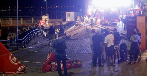 Deja cinco heridos graves derrumbe de tribuna en concierto en España