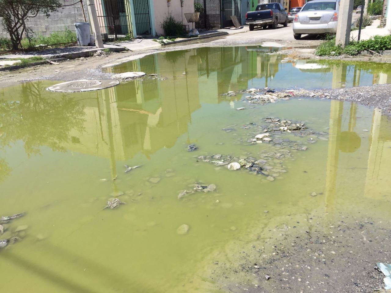 Habitan colonos entre aguas negras en Matamoros 