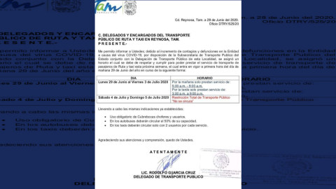 Tras incremento de casos de COVID-19, transporte público en Reynosa sólo funcionará en 2 horarios 