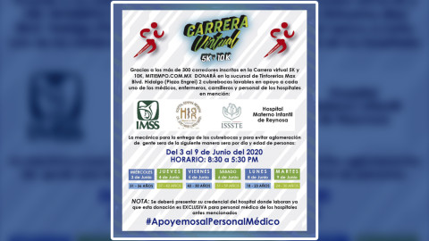 Carrera Max Wok & Run anuncia donación de cubrebocas a personal médico