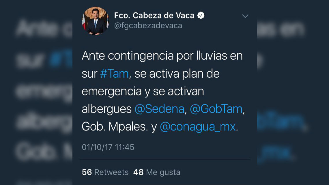 Activan plan de emergencia en sur de Tam. debido a lluvias