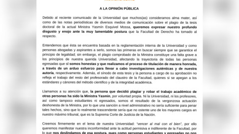 Universidad Anáhuac niega facultad sobre plagio de tesis doctoral de Yasmín Esquivel; comunidad estudiantil inconforme
