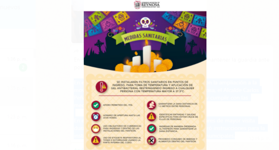 En estas celebraciones del día de muertos, debemos mantener la guardia ante posibles contagios de COVID19 : Carlos Peña Ortiz.