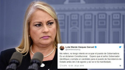 Rechaza Wanda Vázquez gobernar Puerto Rico
