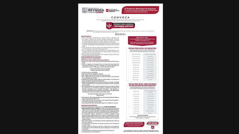 Invita Alcalde Carlos Peña Ortiz a continuar registrando estudiantes al Programa de Becas Municipales 2024 