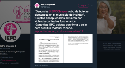 Roban 600 mil boletas electorales en Chiapas