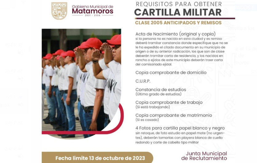 Exhortan a jóvenes de clase 2005 anticipados y remisos a tramitar su cartilla militar