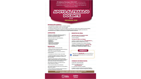 Invita Gobierno Municipal a registrarse para el programa de apoyo al trabajo docente